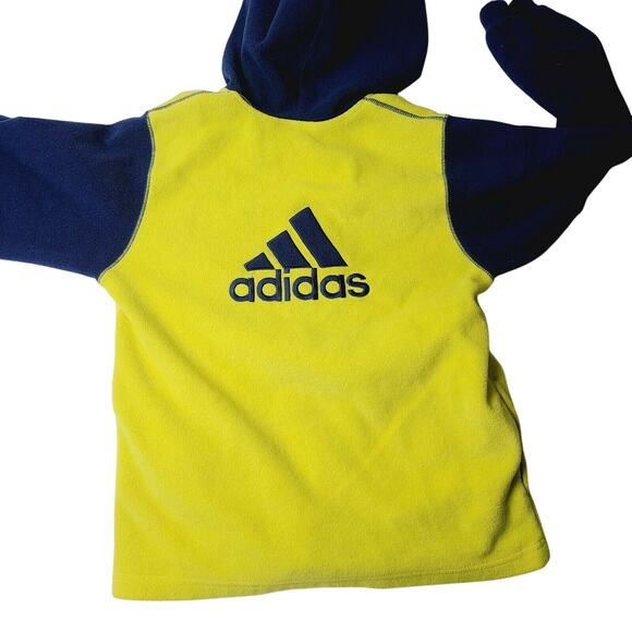 Vintage Adidas 90s Fleece Hooded Jacket Boys Size Large Full Zip Yellow Blue - Picture 1 of 6